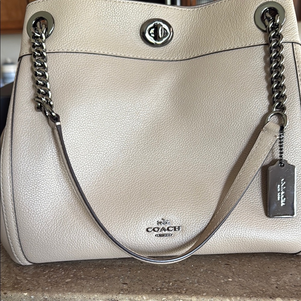 Coach Cream Shoulder Bag with Silver Hardware